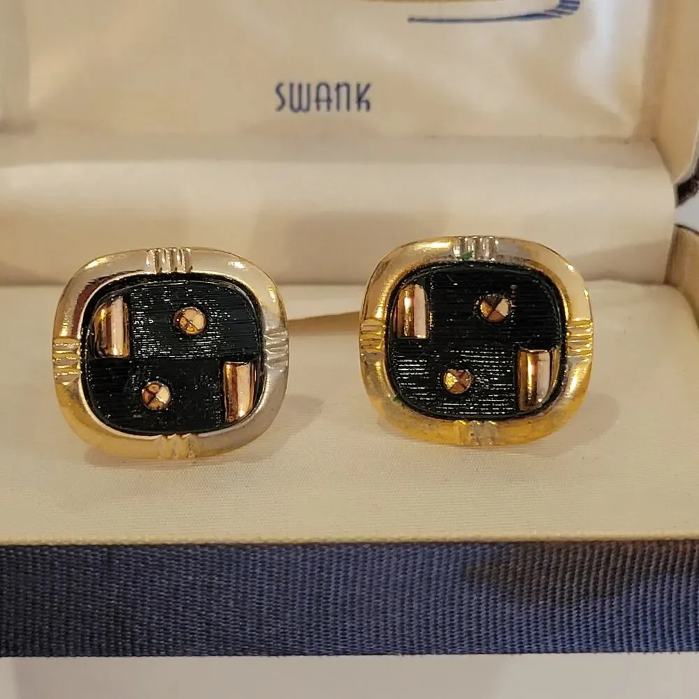 Vintage Swank cufflinks gold tone with black textured design